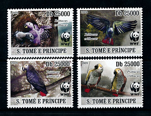 Сан-Томе, 2009,  Попугаи, WWF, 4 марки